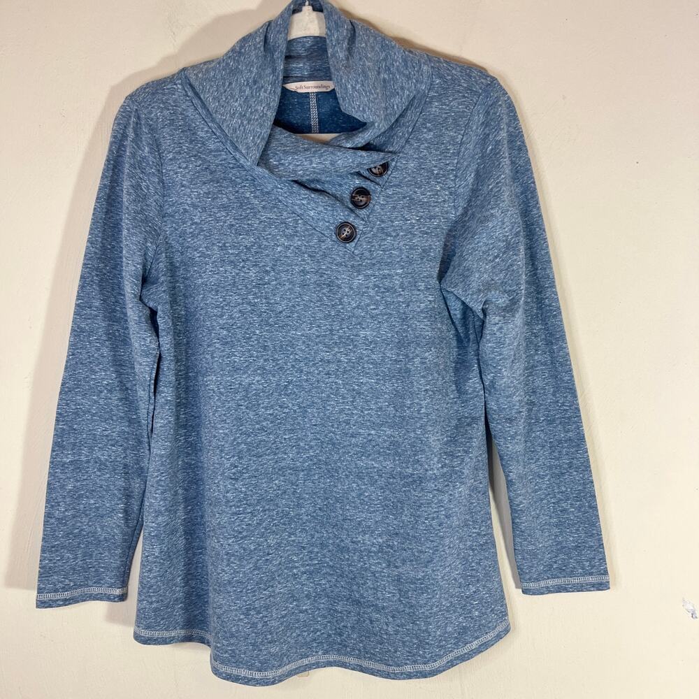 Soft Surroundings Brinley Womens Top Sz Small French Terry Heather Blue Cozy